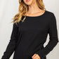 Boat Neck Long Sleeve Solid Ribbed Knit Top
