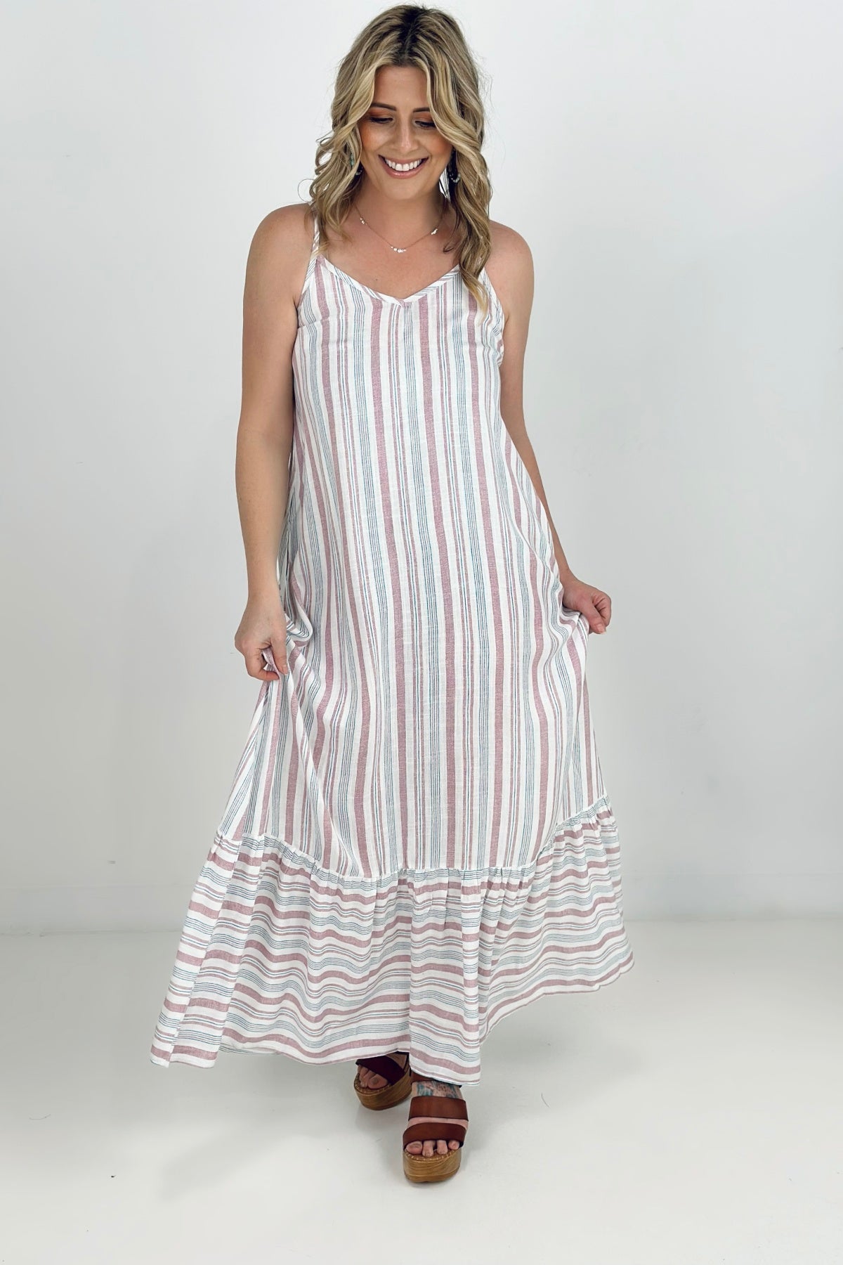Striped Maxi Dress with Side Seam Pockets