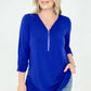 Front Zip-Up 3/4 Sleeve Top