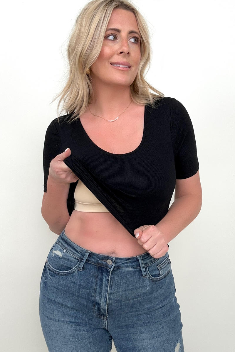 Total Brami Basic Ribbed Fitted Tee with Built In Bra