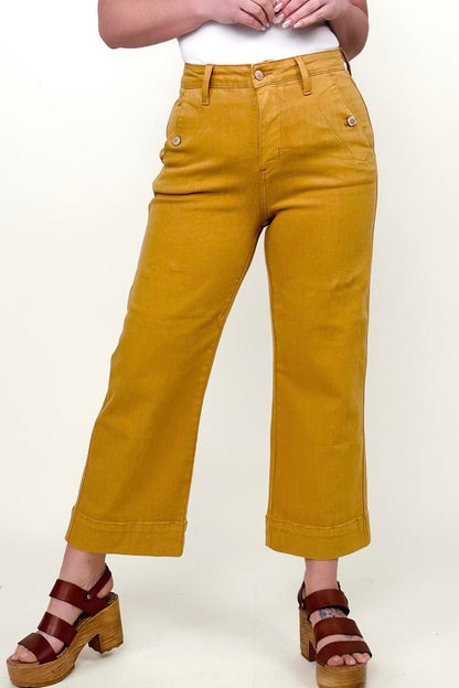 RESTOCK Judy Blue Garment Dyed Straight Leg Cropped Jeans - Mustard