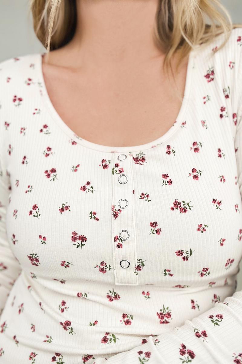 Total Brami Ditsy Floral Henley Long Sleeve Top - 2 Colors