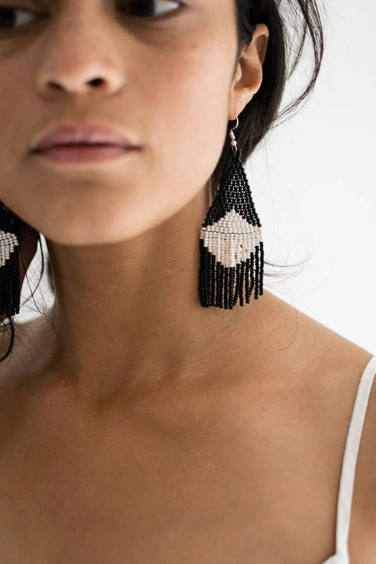 Beaded Fringe Earrings in Concha