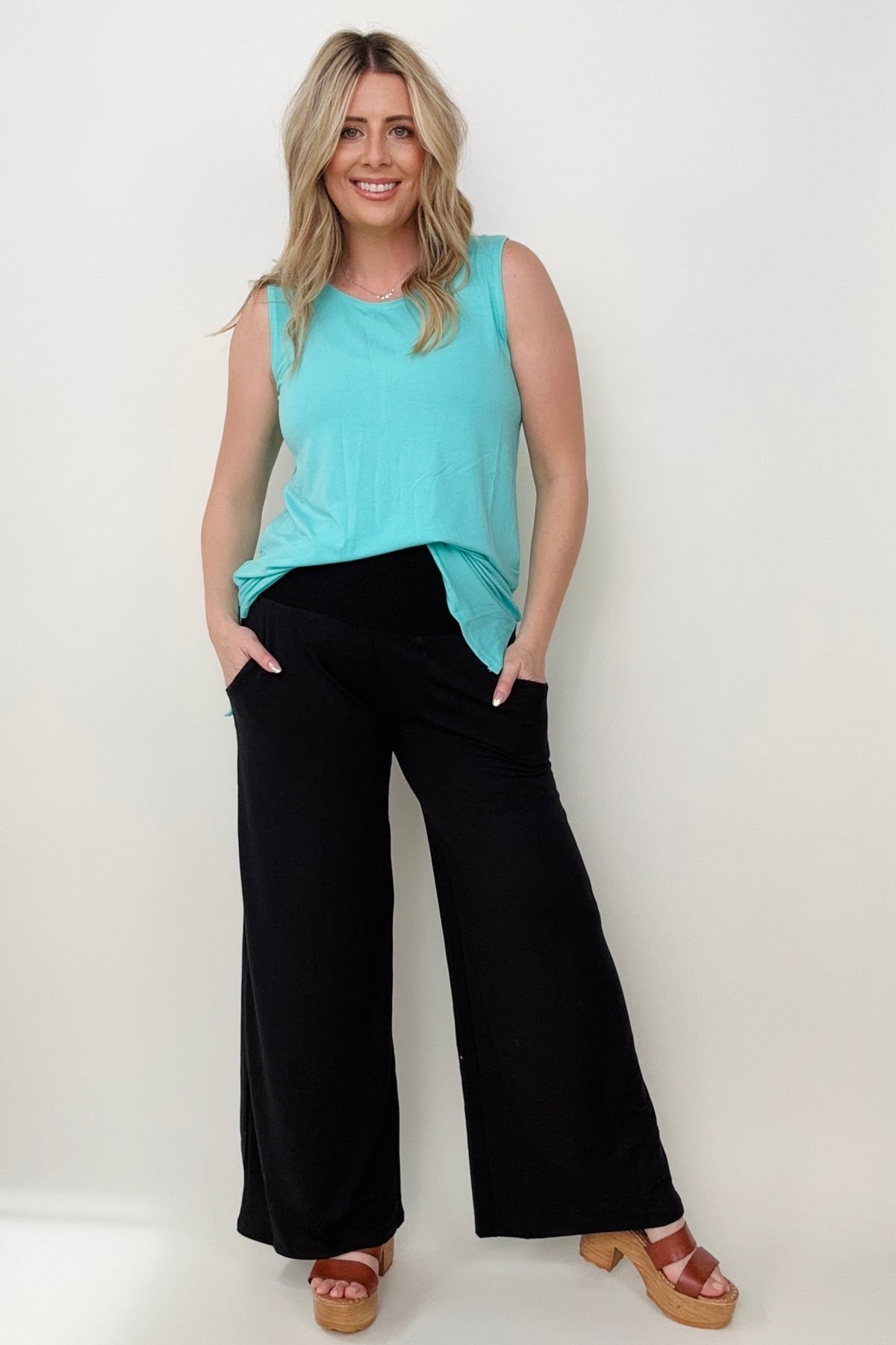 Smocked Waistband Wide Leg Pants - 2 colors