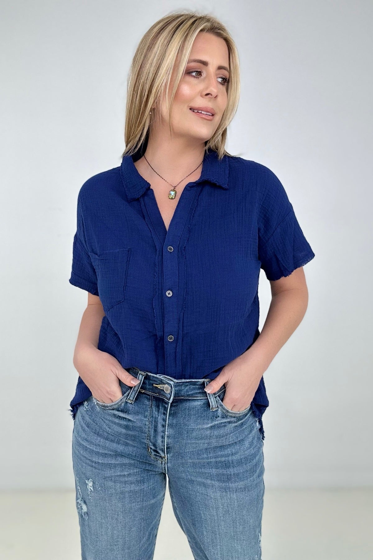 Cotton Raw Edge Short Sleeve Top