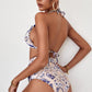 Printed Pompom Detail Halter Neck Two-Piece Bikini Set