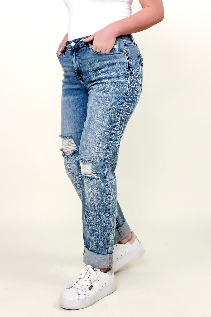 Judy Blue Paisley Print Boyfriend Jeans
