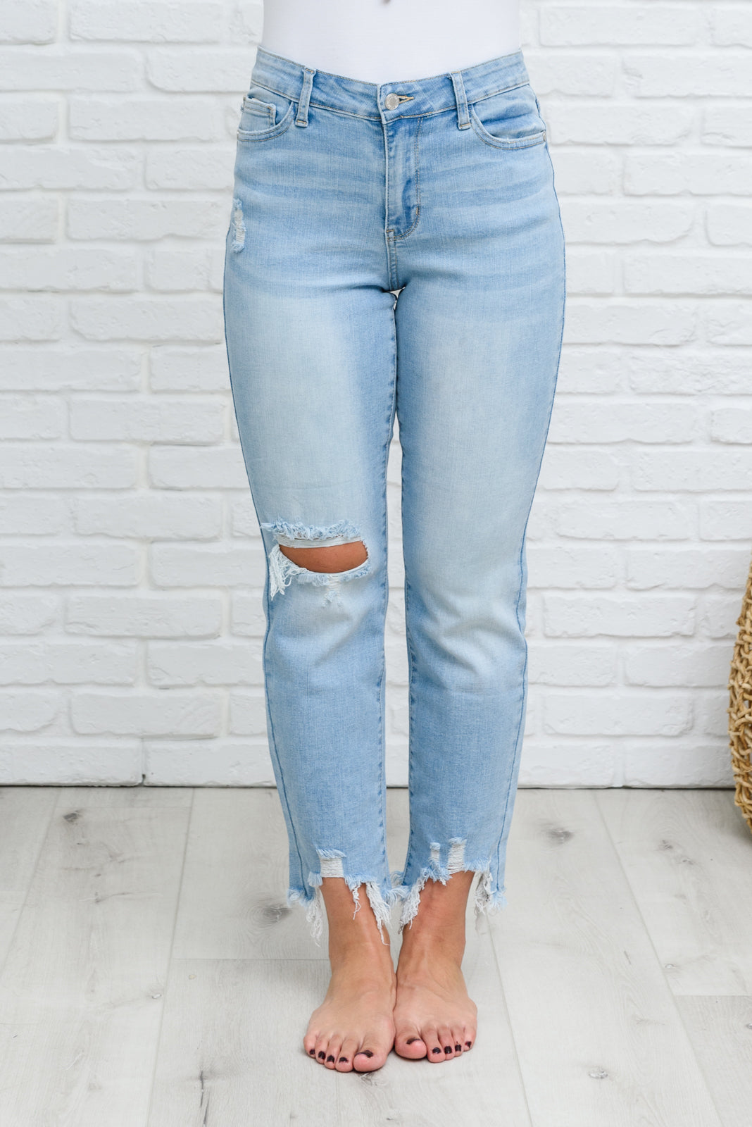 Judy Blue Mid-rise Destroyed Hem Boyfriend Jeans