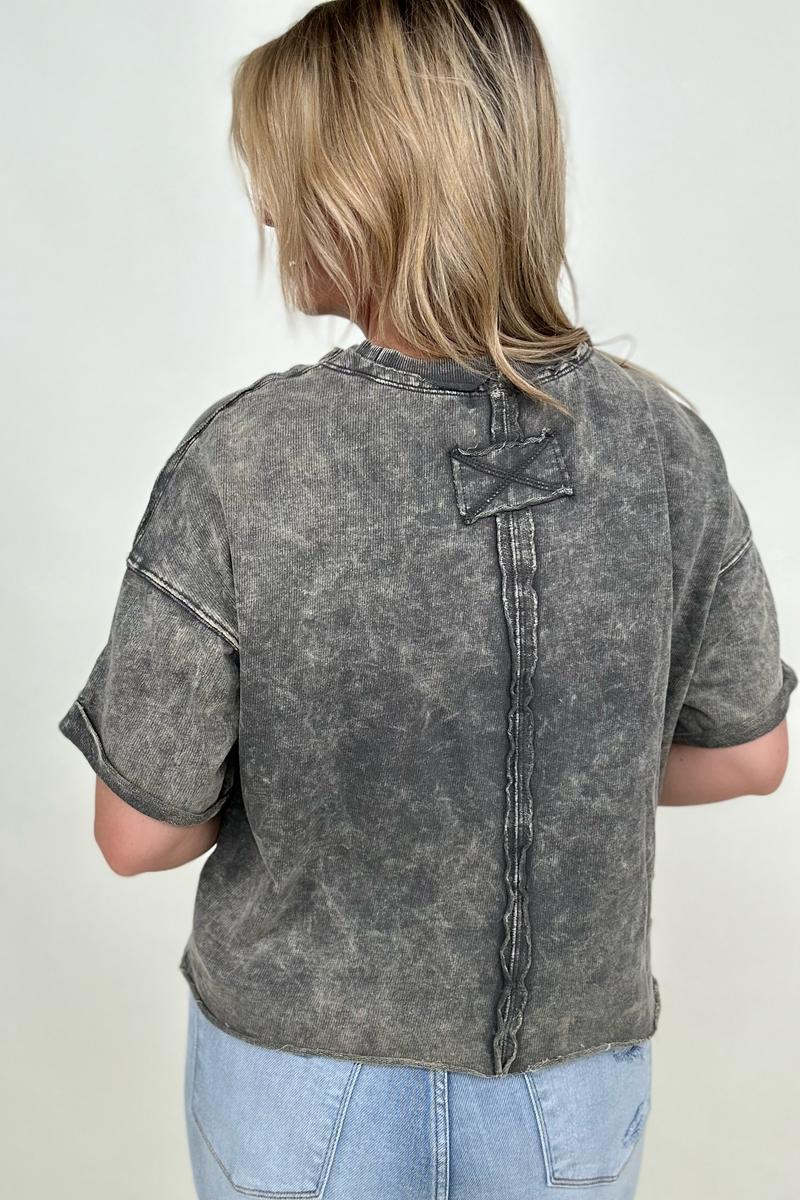 French Terry Acid Wash Raw Edge Crop Top - Multiple colors