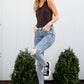 Acid Wash Destroyed Hem Skinny Jeans