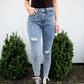 Acid Wash Destroyed Hem Skinny Jeans