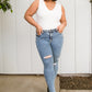 Acid Wash Destroyed Hem Skinny Jeans