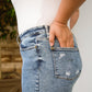 Acid Wash Destroyed Hem Skinny Jeans