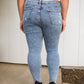 Acid Wash Destroyed Hem Skinny Jeans