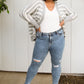 Acid Wash Destroyed Hem Skinny Jeans
