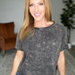 Acid Wash Raw Edge Short Sleeve Crop Top in Ash Black