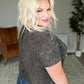 Acid Wash Raw Edge Short Sleeve Crop Top in Ash Black
