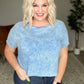 Acid Wash Raw Edge Short Sleeve Crop Top in Ocean Blue