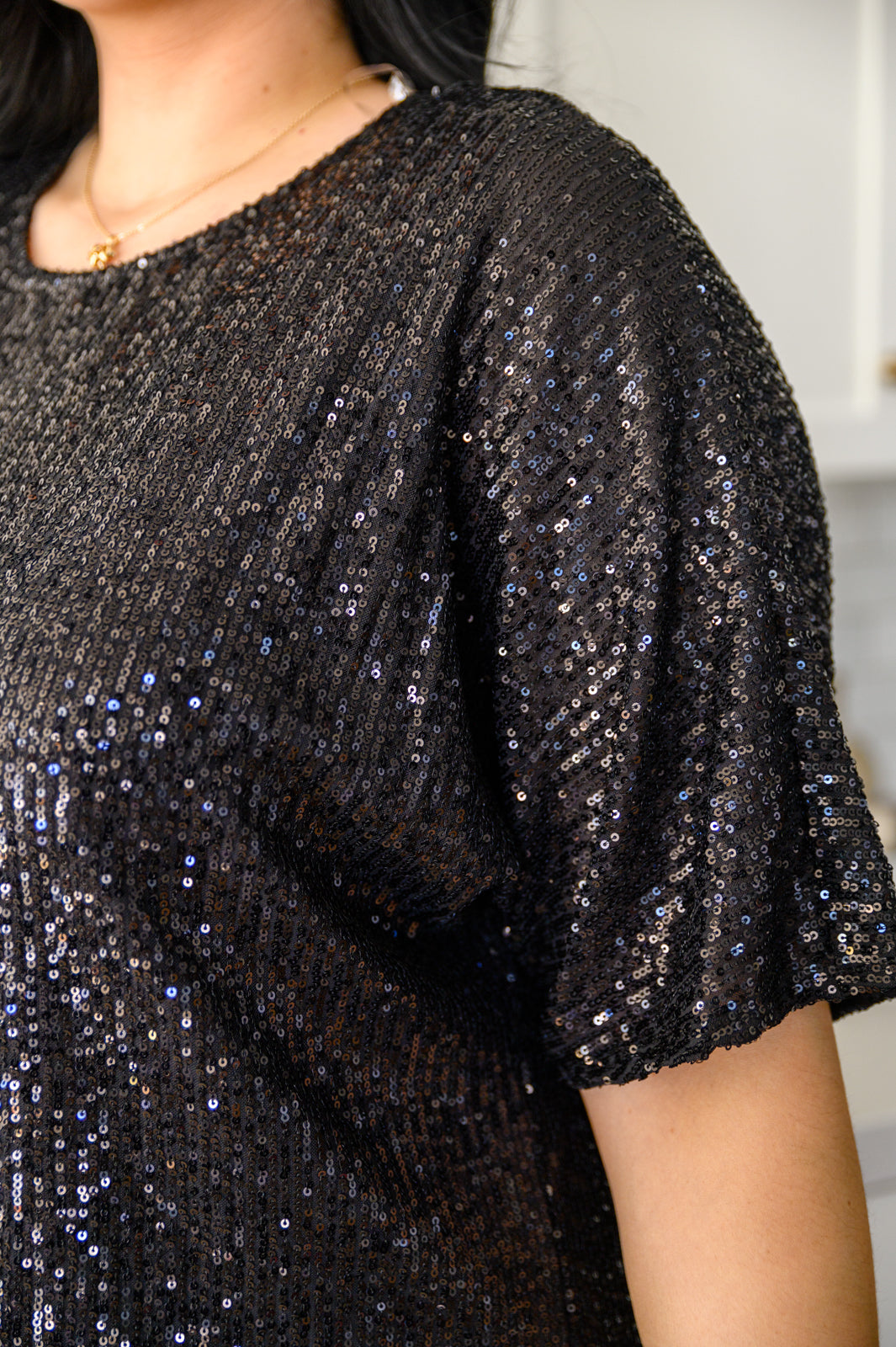 Alexandria Short Sleeve Sequin Dress In Black