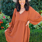 All For One Babydoll Dress In Rust
