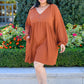 All For One Babydoll Dress In Rust