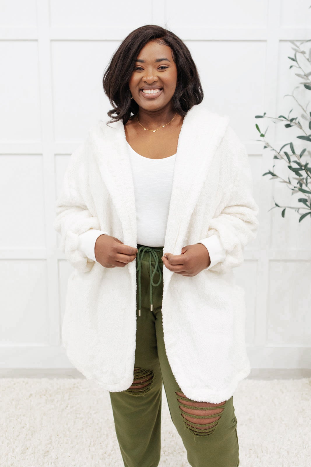 RACK SALE At The Lodge Fuzzy Cardigan in Off White - MEDIUM