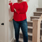 Peaceful Moments Smocked Sleeve Blouse in Red