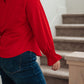 Peaceful Moments Smocked Sleeve Blouse in Red