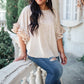 Be Mine Ruffle Sleeve Top in Oatmeal