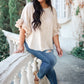 Be Mine Ruffle Sleeve Top in Oatmeal