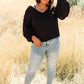 Bellissimo Draped V-Neck Sweater in Black
