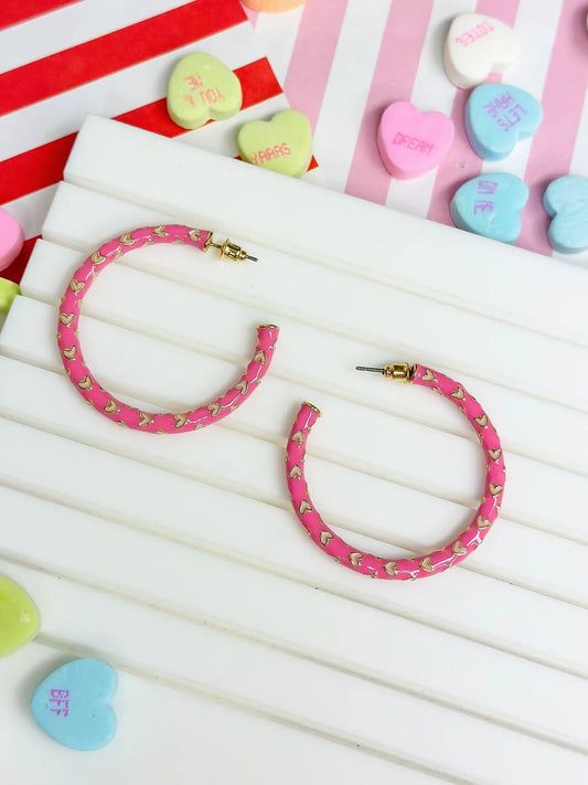 PREORDER: Big Heart-Patterned Enamel Hoop Earrings in Two Colors