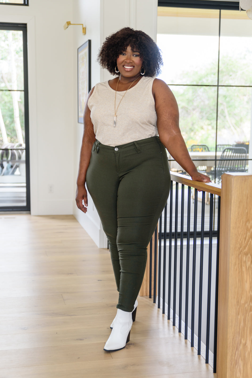 Mid Rise Billie Skinny Jeans - Olive
