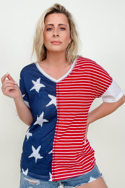 Stars and Stripes Short Sleeve Multi Knit Top
