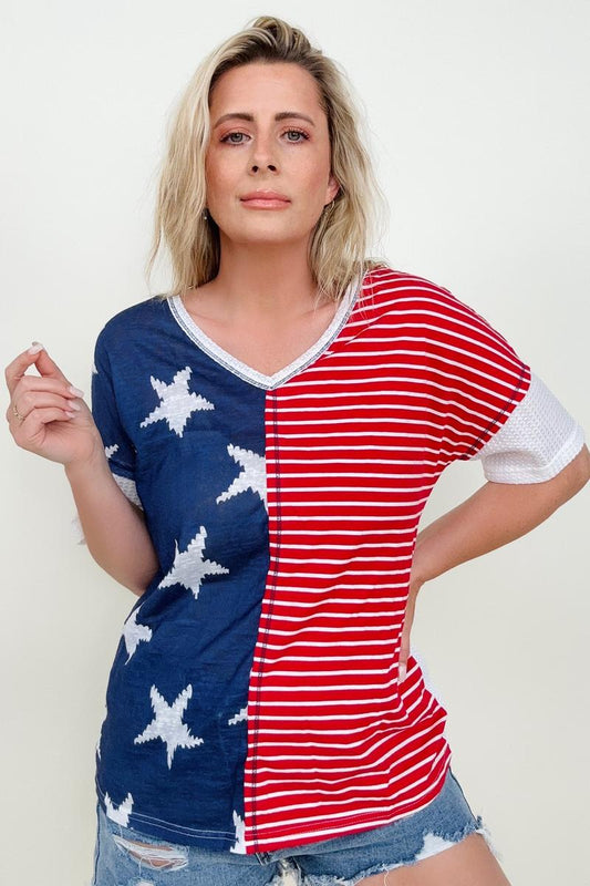 Stars and Stripes Short Sleeve Multi Knit Top