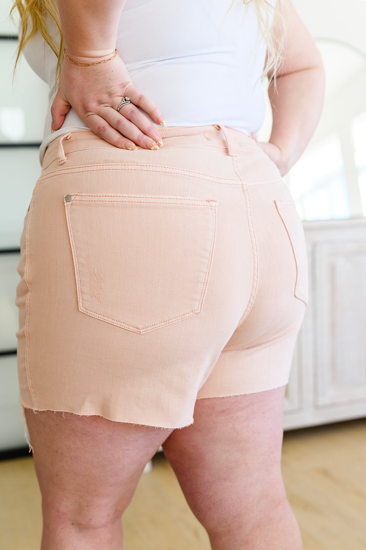 Judy Blue Mid Rise Cut Off Blush Shorts