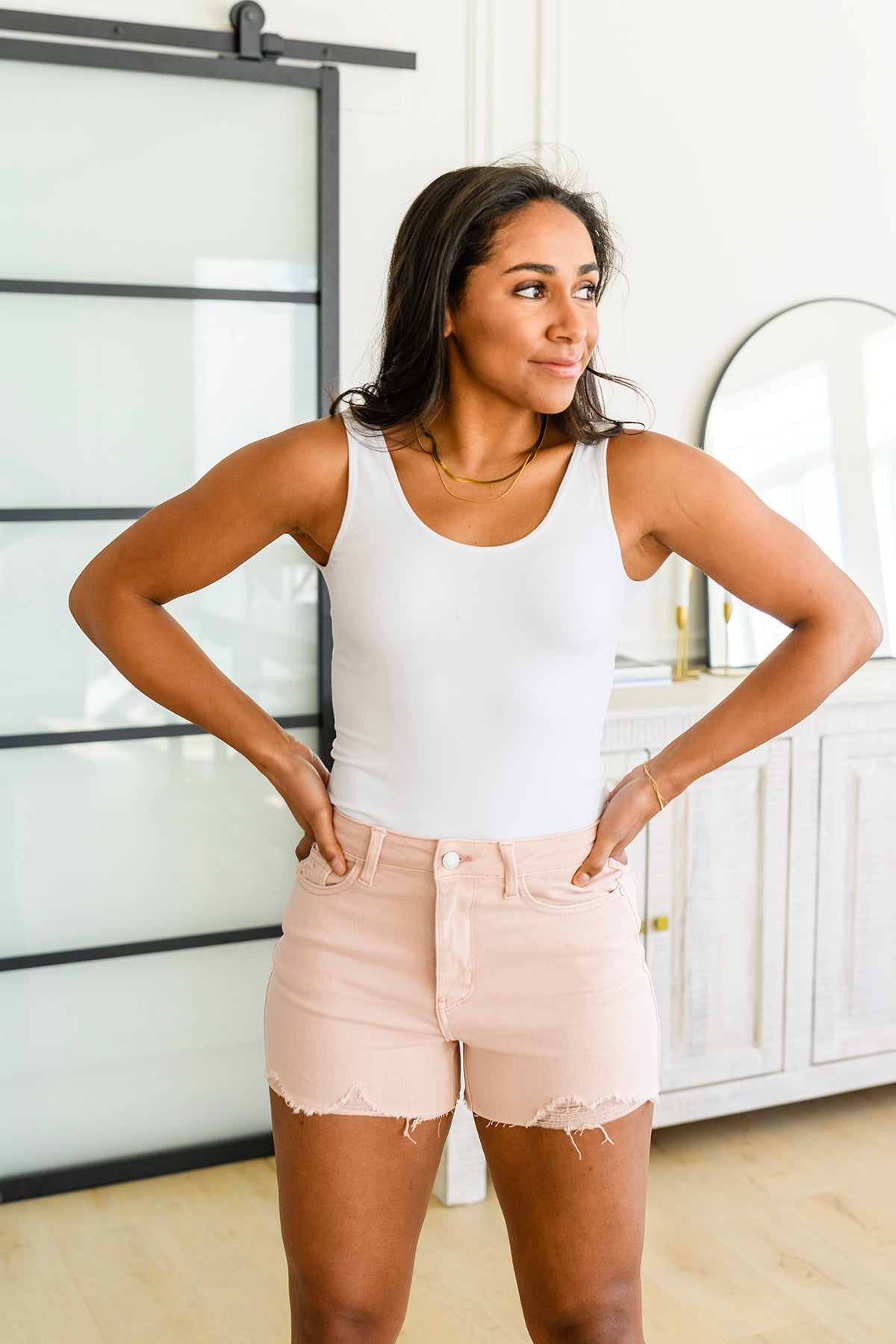 Judy Blue Mid Rise Cut Off Blush Shorts