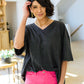 Boxy V Neck Boyfriend Tee In Charcoal