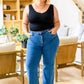 Risen High Rise Split Hem Straight Jeans