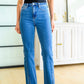 Risen High Rise Split Hem Straight Jeans