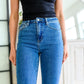 Risen High Rise Split Hem Straight Jeans