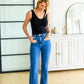 Risen High Rise Split Hem Straight Jeans