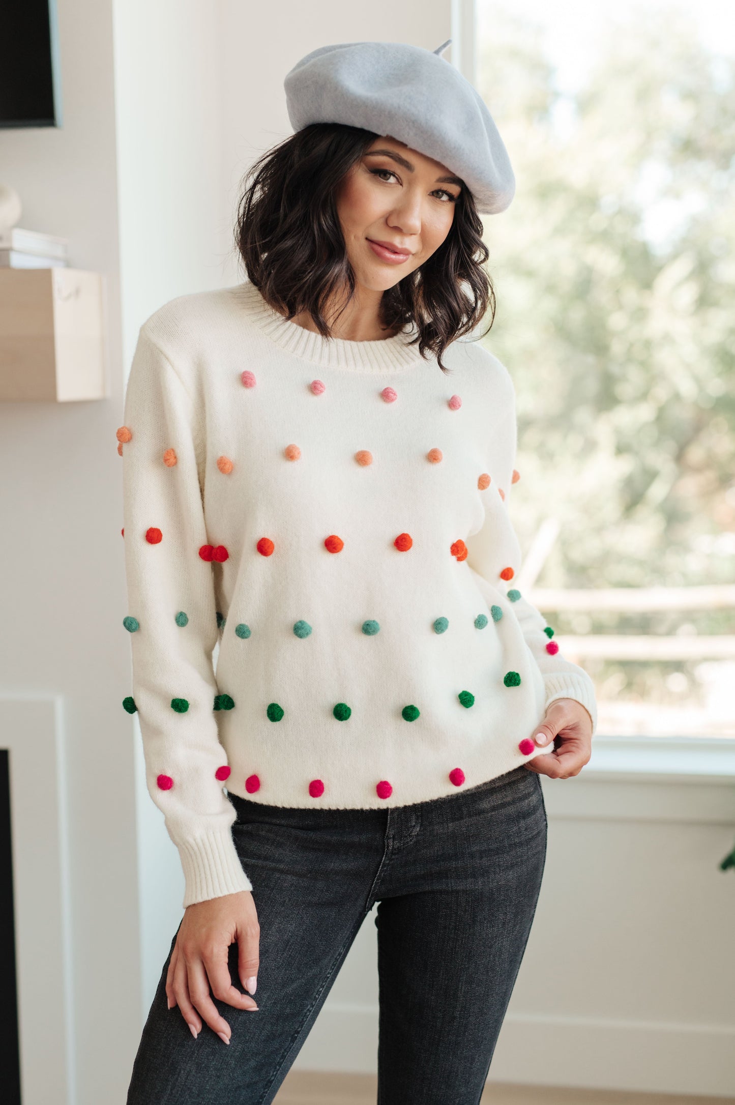 Candy Buttons Pom Detail Sweater