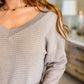 Caught a Vibe V-Neck Waffle Knit Top