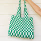 Checkerboard Lazy Wind Big Bag in Green & White