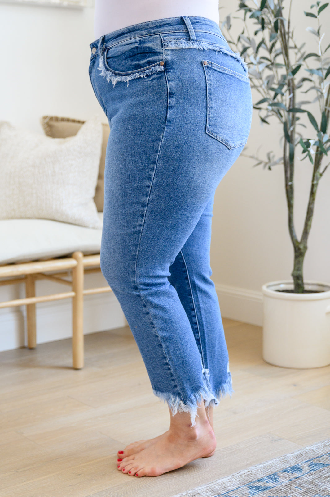 Judy Blue Christina Fringed Pocket Slim Fit Jeans