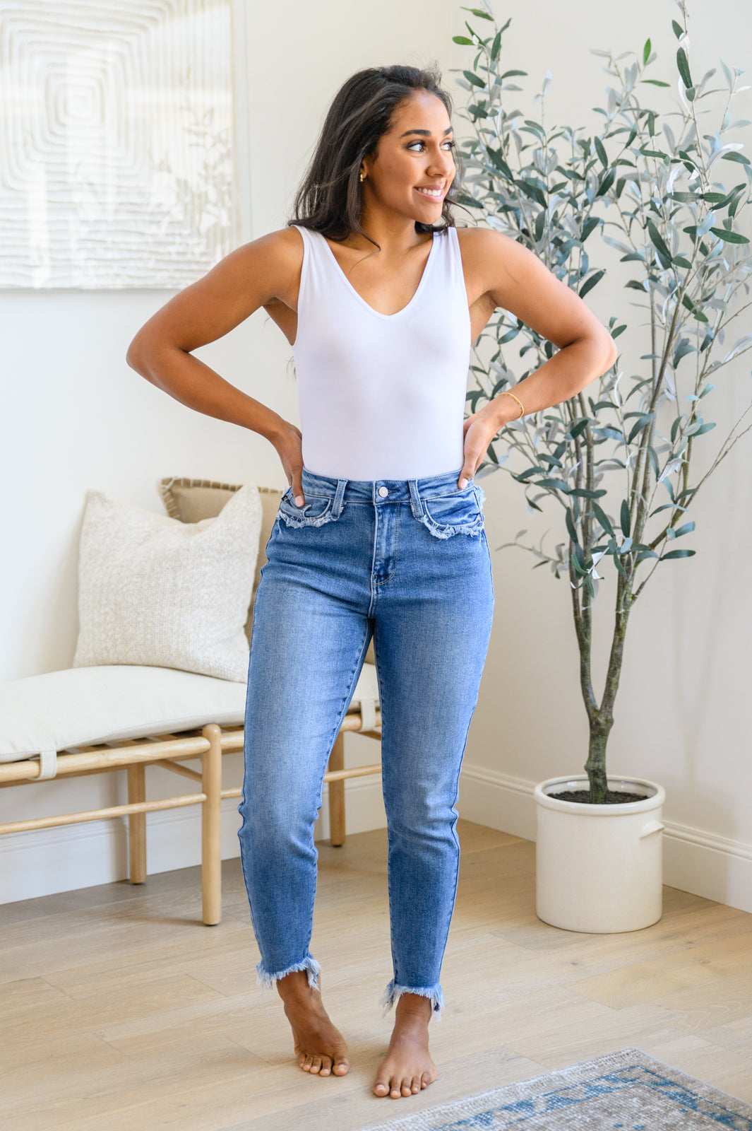 Judy Blue Christina Fringed Pocket Slim Fit Jeans
