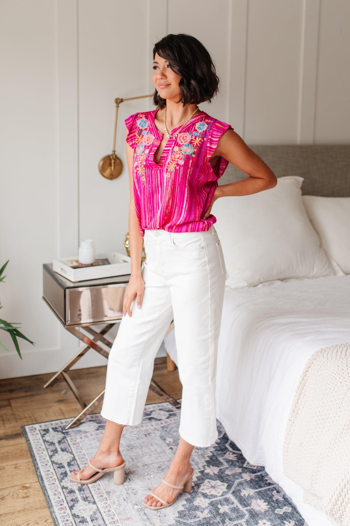 Judy Blue Wide Leg Cropped White Jeans