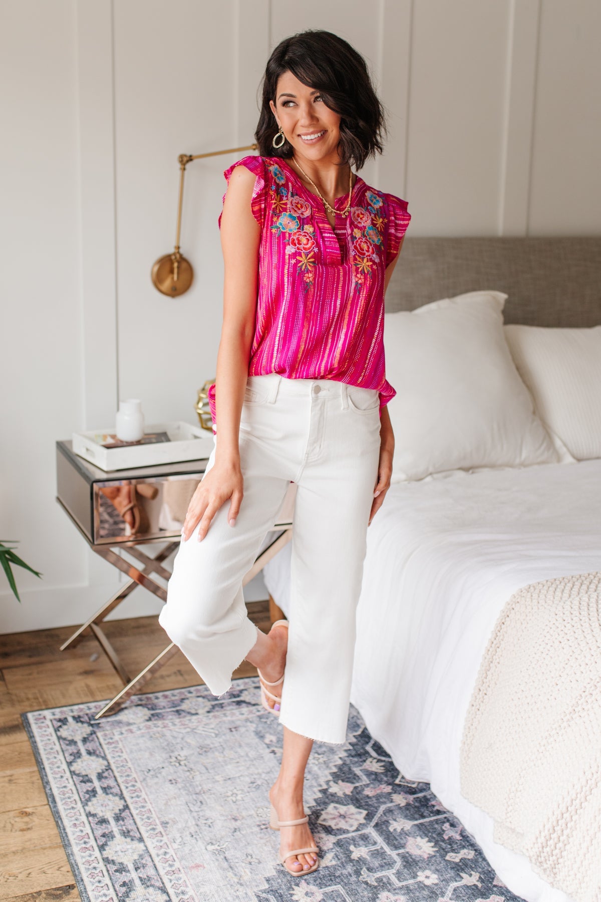 Judy Blue Wide Leg Cropped White Jeans