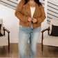 Clara Faux Suede Moto Jacket in Camel